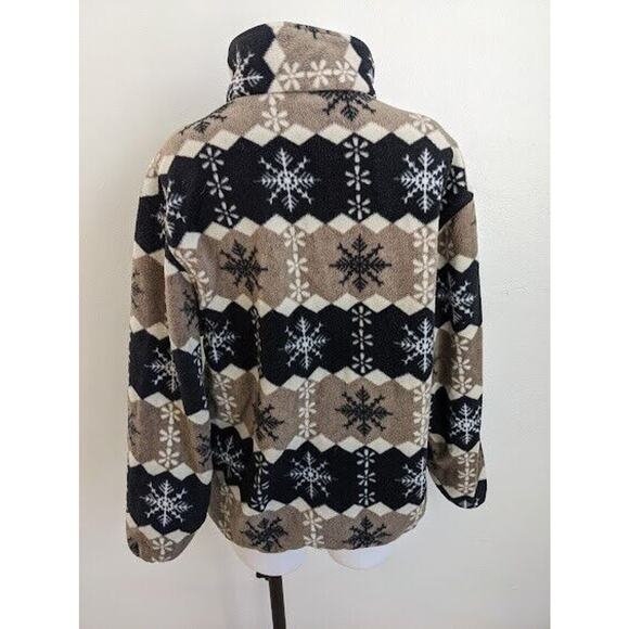 Vintage Sierra Classics Large Snowflake Fleece Jacket Tan Black White Half Zip - Picture 6 of 8